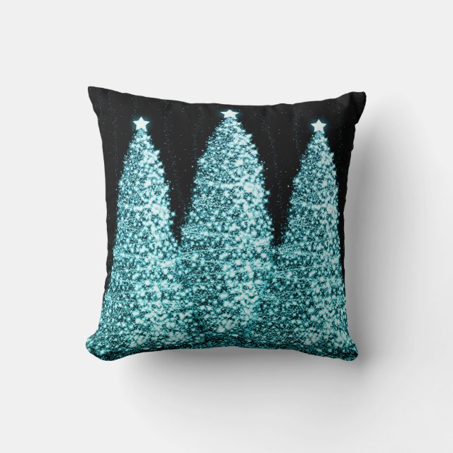 Elegant Christmas Trees Turquoise Cushion (Front)