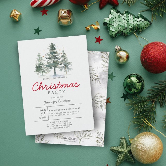 Elegant Christmas Trees Woods Holiday Party Invitation (Creator Uploaded)