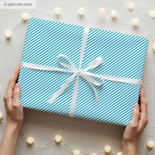 Elegant Christmas Turquoise and White Thin Stripes Wrapping Paper