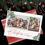 Elegant Christmas Typography 2 Pictures Holiday Card<br><div class="desc">This horizontal Christmas card features elegant script typography and space for 2 photos. The design is accented with holiday greenery and berries.</div>