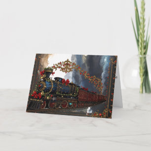 Elegant Christmas Victorian Steampunk Steam Train Holiday Card