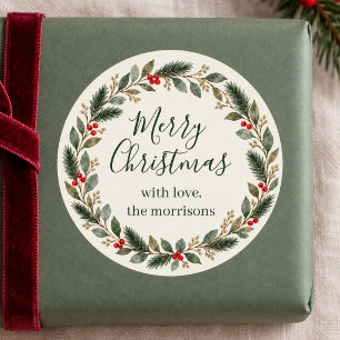 Elegant Christmas Watercolor Botanical Classic Round Sticker