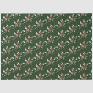 Elegant Christmas Watercolor Botanical Red Green Tissue Paper