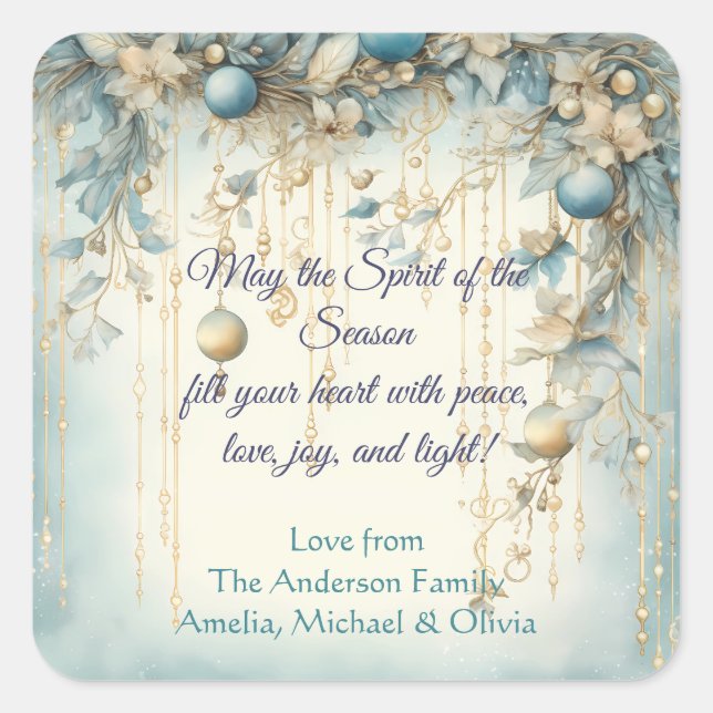 Elegant Christmas Watercolor Botanical Square Sticker (Front)