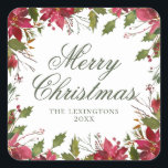 Elegant Christmas Watercolor Poinsettia Square Sticker<br><div class="desc">Elegant Christmas Watercolor Poinsettia Labels - the perfect finishing touch for your gifts and letters this year! Add your name and custom greeting for a truly stylish design. Easy to customise with text, fonts, and colours. Created by Zazzle pro designer BK Thompson © exclusively for Cedar and String; please contact...</div>