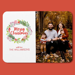 Elegant Christmas Watercolor Wreath Photo Holiday  Magnet