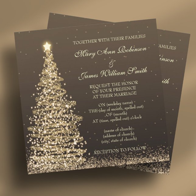 Elegant Christmas Wedding Gold Brown Invitation (Elegant Christmas Wedding Gold Brown Invitation)