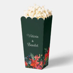 Elegant Christmas Wedding Green Floral Popcorn Favour Box