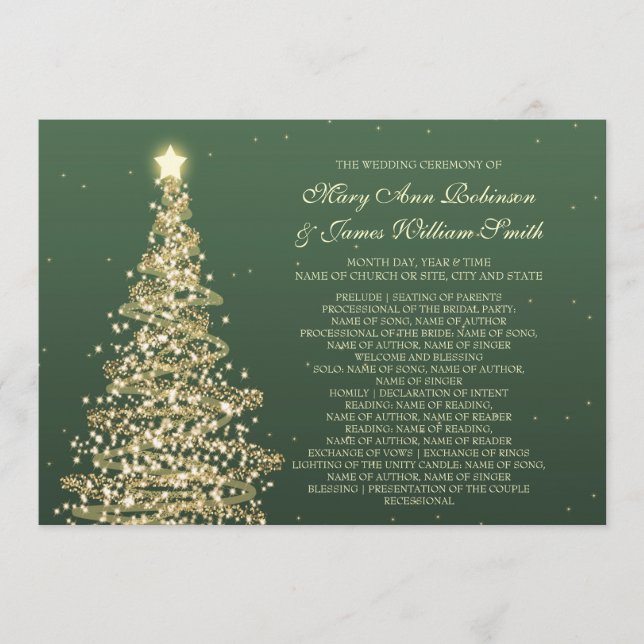 Elegant Christmas Wedding Green Gold Programme (Front)