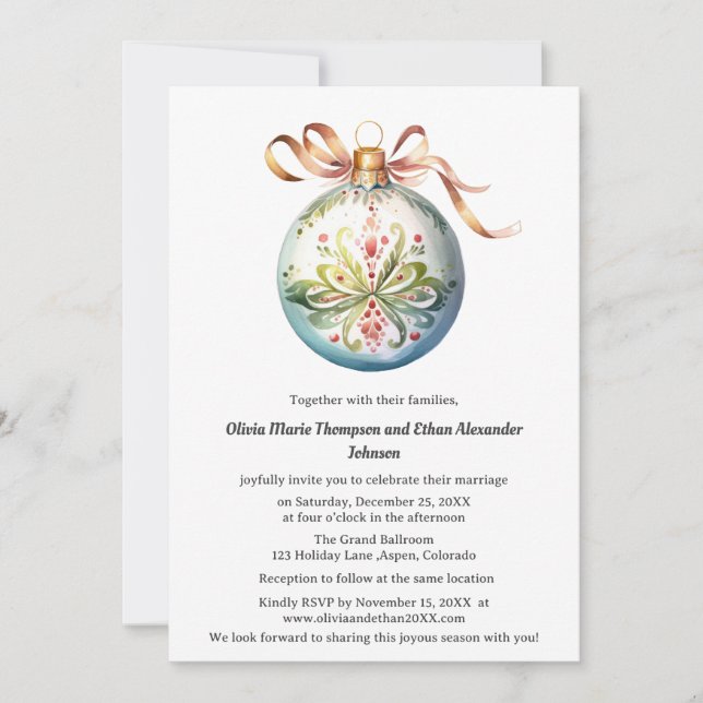 Elegant Christmas Wedding  Invitation (Front)