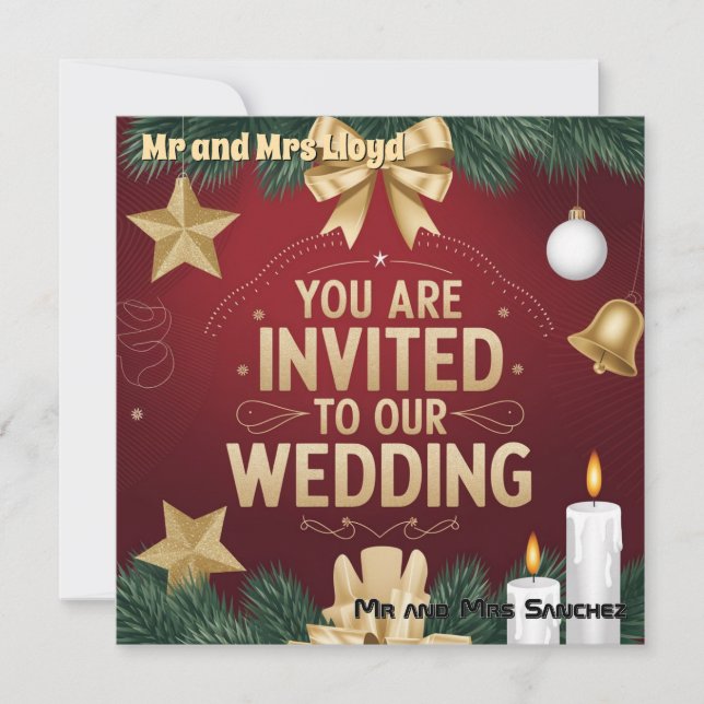 Elegant Christmas Wedding Invitation Card (Front)