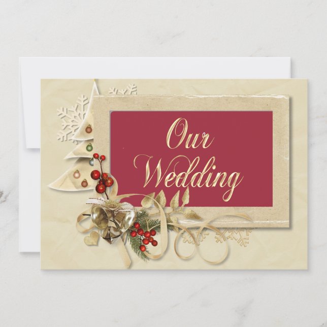 Elegant Christmas Wedding Invitation With Tree (Front)