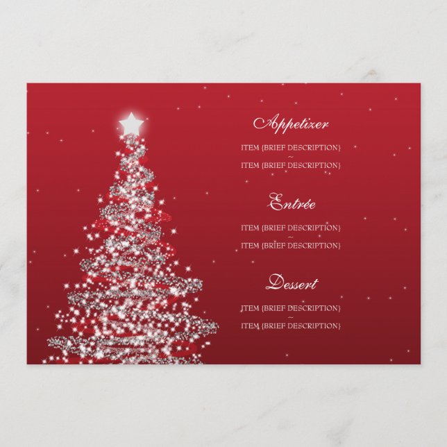 Elegant Christmas Wedding Menu Red Silver (Front)
