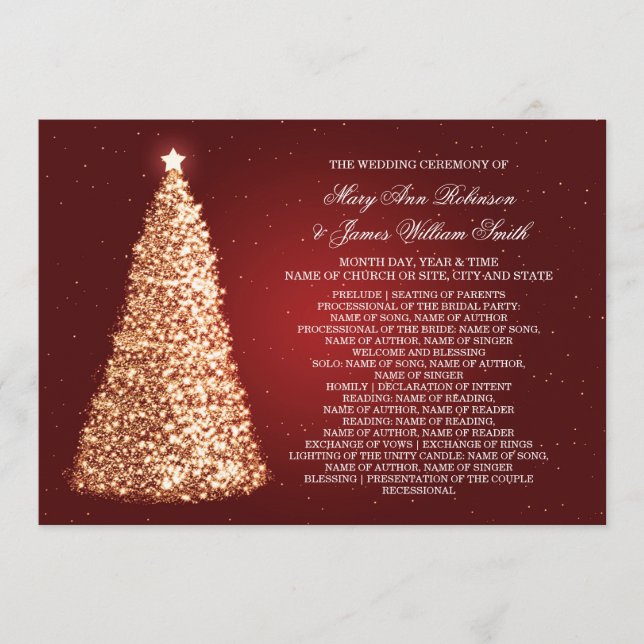 Elegant Christmas Wedding Program Gold Red Programme (Front)