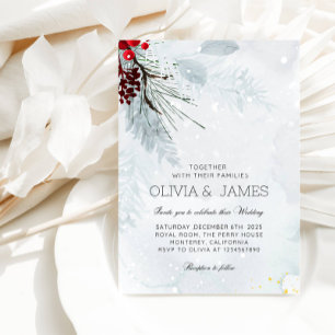 Elegant Christmas Wedding - Red and Green Party Invitation