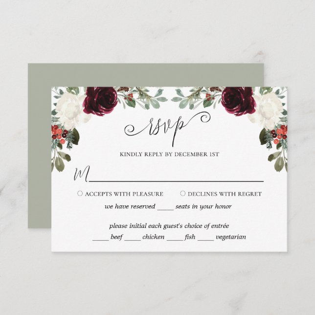 Elegant Christmas Wedding RSVP Card (Front/Back)