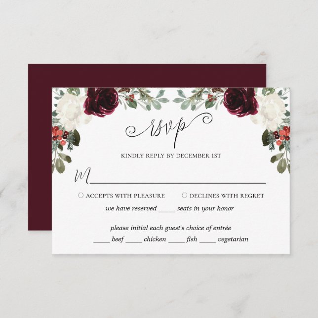Elegant Christmas Wedding RSVP Card (Front/Back)