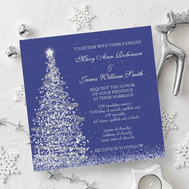 Elegant Christmas Wedding Silver Navy Invitation (Elegant Christmas Wedding Silver Navy Invitation)
