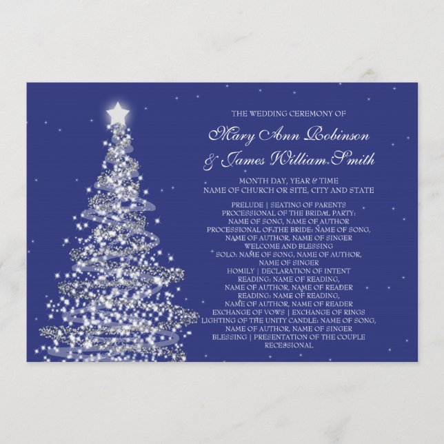Elegant Christmas Wedding Silver Navy Programme (Front)