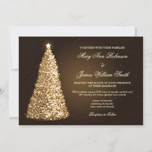 Elegant Christmas Wedding Sparkle Gold Invitation