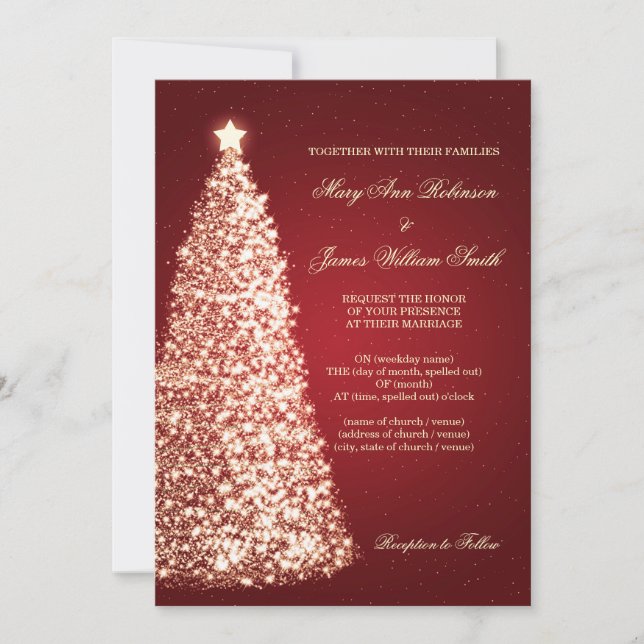 Elegant Christmas Wedding Sparkle Gold Red Invitation (Front)