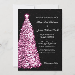 Elegant Christmas Wedding Sparkle Pink Invitation