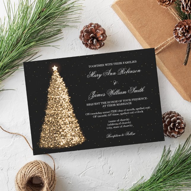 Elegant Christmas Wedding Sparkle Tree Gold Invitation (Elegant Christmas Wedding Sparkle Tree Gold Invitation)