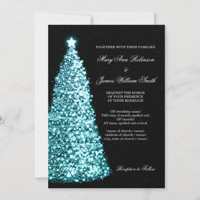 Elegant Christmas Wedding Sparkle Turquoise Invitation (Front)