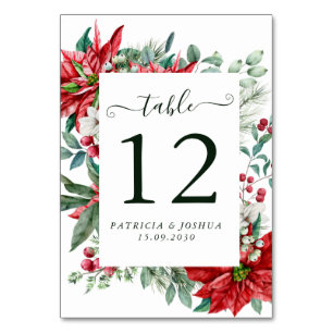 Elegant Christmas Wedding Table Number Card