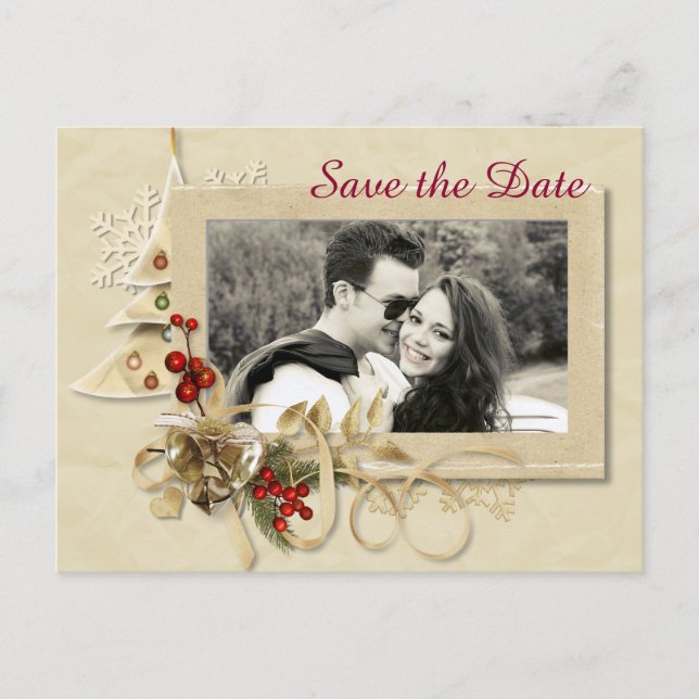 Elegant Christmas Wedding with Photo Save the Date Announcement Postcard (Front)