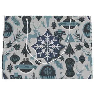Elegant Christmas White And Blue Large Gift Bag