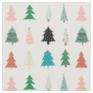 Elegant Christmas white background green trees Fabric