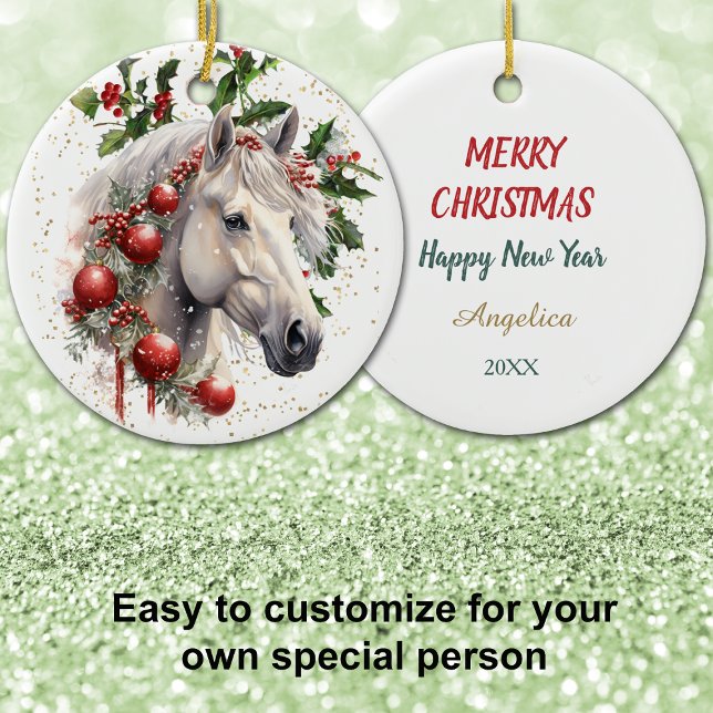 Elegant Christmas White Horse Ceramic Tree Decoration (Creator Uploaded)