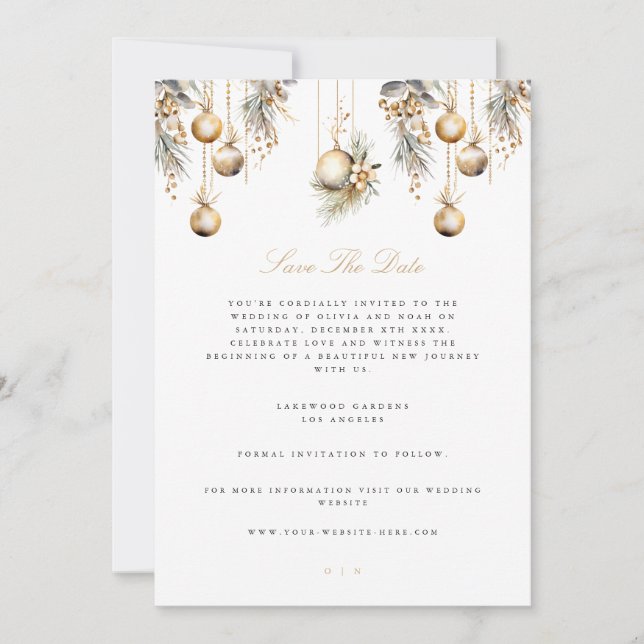 Elegant Christmas White Save The Date Wedding Card (Front)