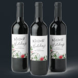 Elegant Christmas Winter Botanical Foliage Wine Label<br><div class="desc">This collection features watercolor red florals,  berries & winter greenery with modern & elegant typography.</div>