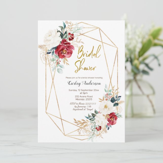 Elegant Christmas Winter Floral Bridal Shower Invitation (Standing Front)