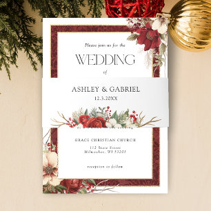 Elegant Christmas Winter Floral Invitation Belly Band