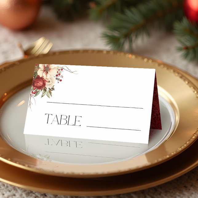 Elegant Christmas Winter Floral Place Card (Creator Uploaded)