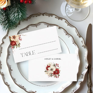 Elegant Christmas Winter Floral Place Card
