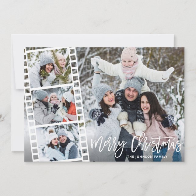 Elegant Christmas Winter Flowers 4 Photo Greeting Holiday Card (Front)