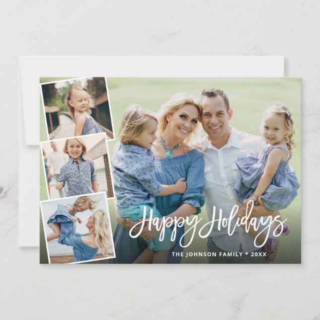 Elegant Christmas Winter Flowers 4 Photo Greeting Holiday Card (Front)