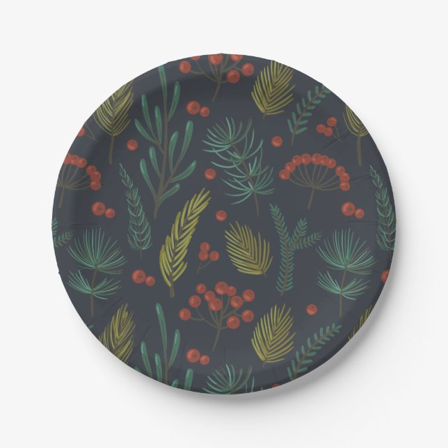 Elegant Christmas Winter Greenery Botanical  Paper Plate (Front)