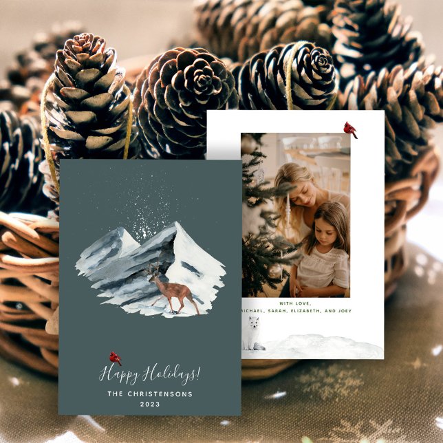 Elegant Christmas Winter Mountain Scene Photo Holiday Card (Creator Uploaded)