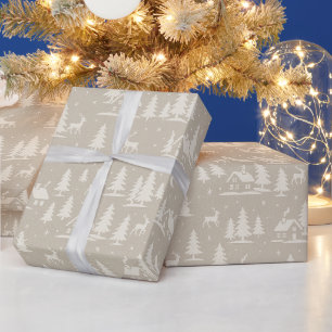 Elegant Christmas Winter Scene Cosy Village Snow Wrapping Paper