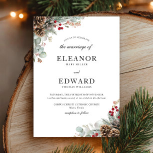 Elegant Christmas Winter Watercolor Wedding  Invitation