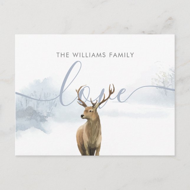 Elegant Christmas Winter Woodland Stag Holiday Postcard (Front)