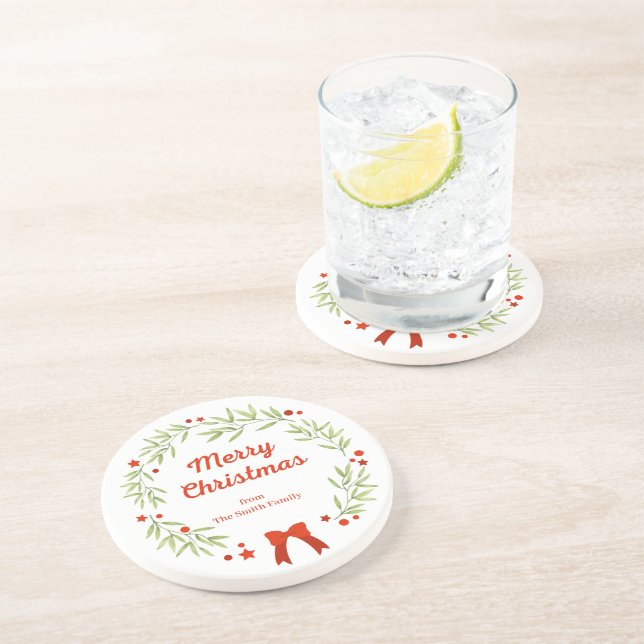 Elegant Christmas wreath and stars Coaster (Side)