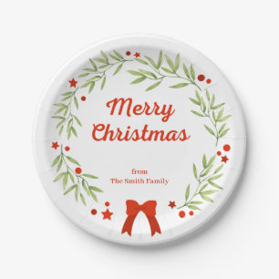 Elegant Christmas wreath and stars Paper Plate