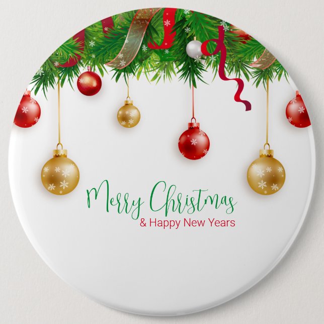 Elegant  Christmas Wreath Boarder with Ornaments 6 Cm Round Badge (Front)
