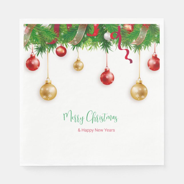 Elegant  Christmas Wreath Boarder with Ornaments Napkin (Front)